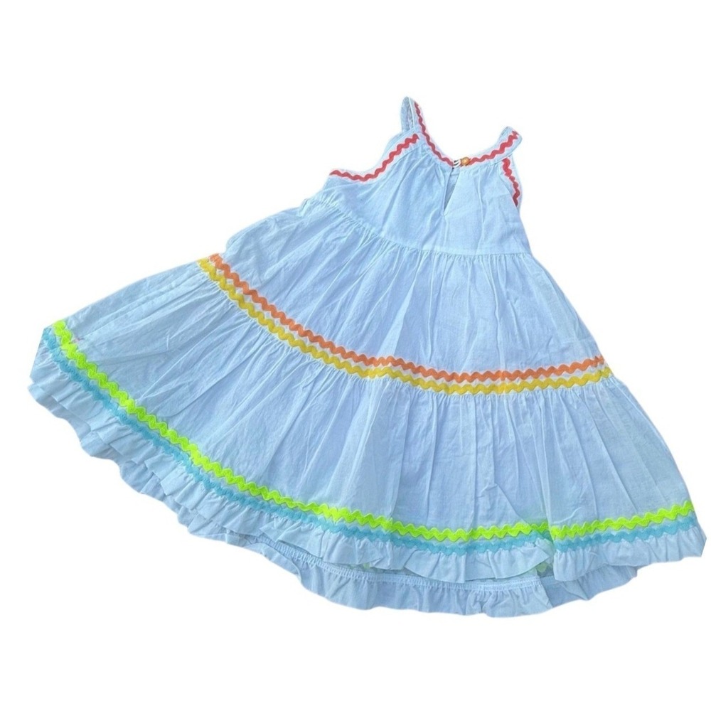 Cynthia Rowley Girls 4T White Tiered Sundress Rainbow Zigzag Trim Ruffle Hem
